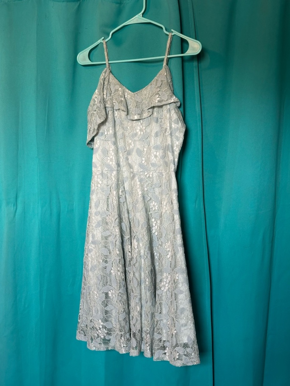 Source Unknown mint green Lace Spaghetti-Strap Ruffle Dress